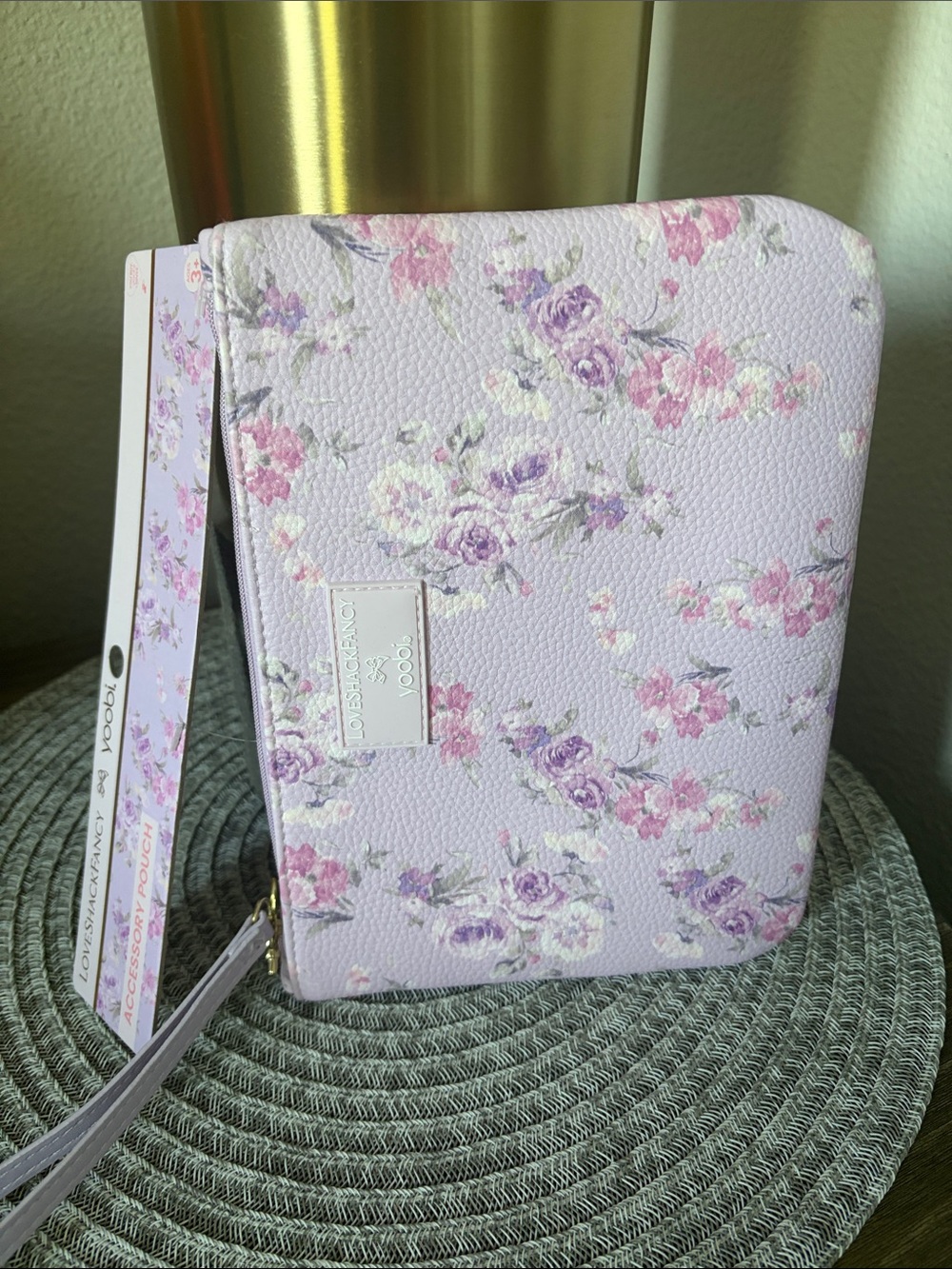 NWT Love Shack Fancy X Yoobi Happy Thoughts Flat Zip Pencil Case w/ Strap